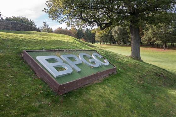 The BPGC letters set into a grass bank at Beamish Park Golf Club