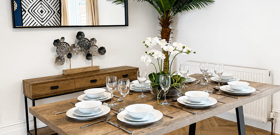 Styled dining table set for a show home viewing