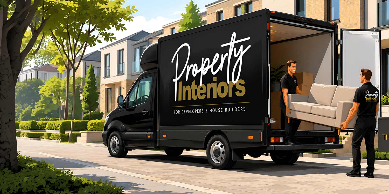 Property Interiors branded delivery van and installation team