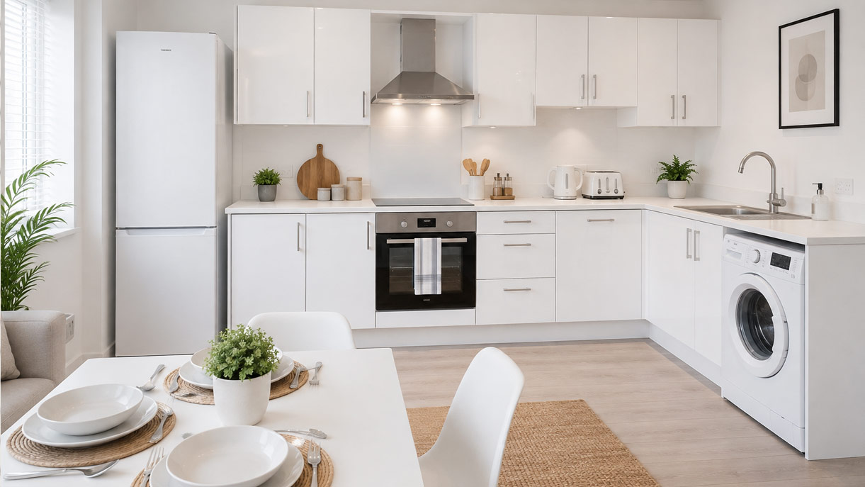 Fitted kitchen with integrated appliances