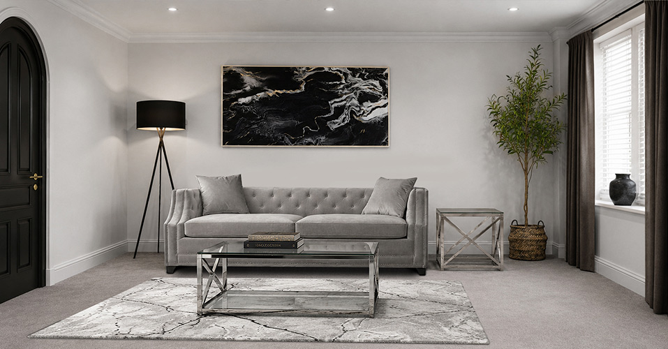 Grey sofa living room with black marble artwork