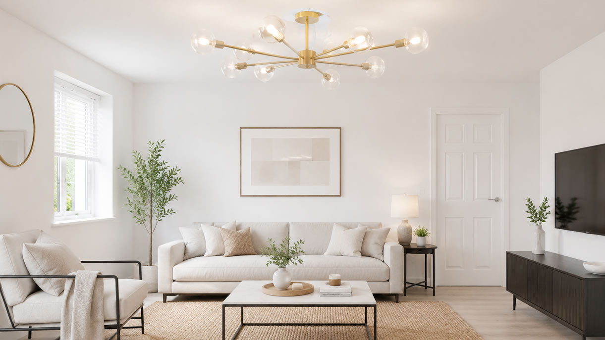 Pendant lighting above a dining table
