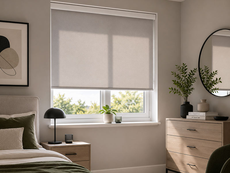 Roller blind in a new-build bedroom